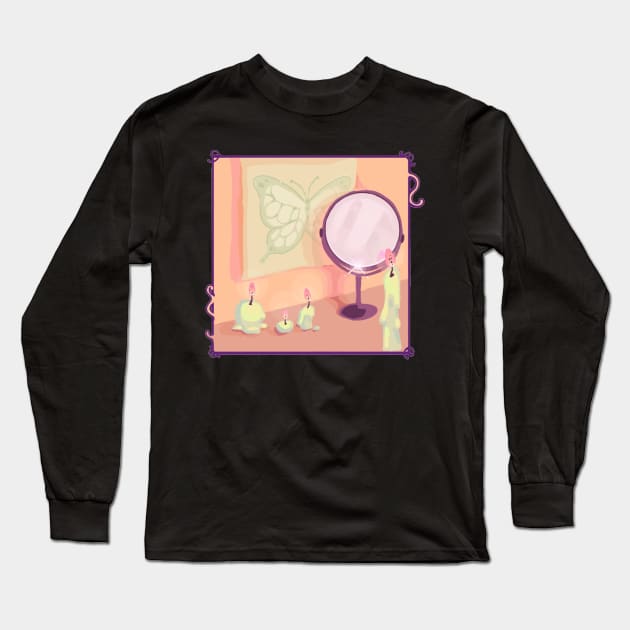 Still life with mirror, butterfly and candles Long Sleeve T-Shirt by imperceiveable